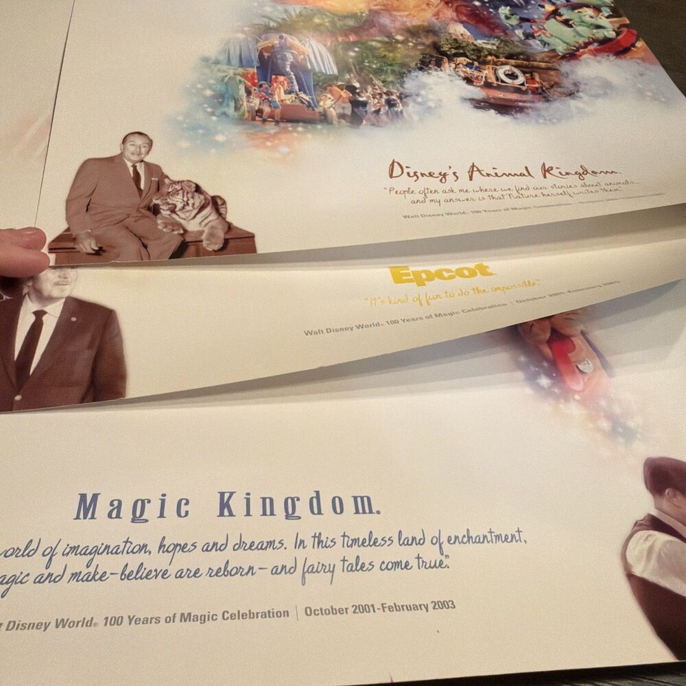 100 Years Of Magic Posters (3) 18"x24" Animal Kingdom Epcot Center Magic Kingdom